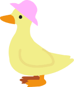Mascote da Coduck: um pato usando chapéu rosa